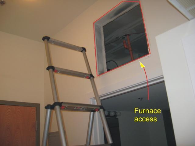 Access to the furnace closet located above the bathroom ceiling