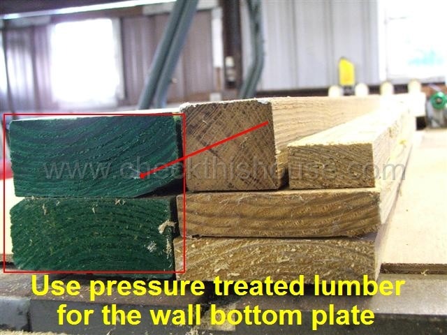 Always use pressure treated lumber for the wall bottom plates while building your shed