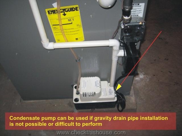 HVAC system installation picture - Condensate pump can be used if gravity drain pipe installation