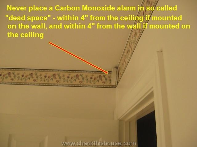 CO detector alarm locations - Never place an alarm in so called dead space