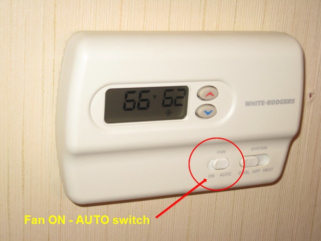 Picture of the thermostat fan ON-OFF switch