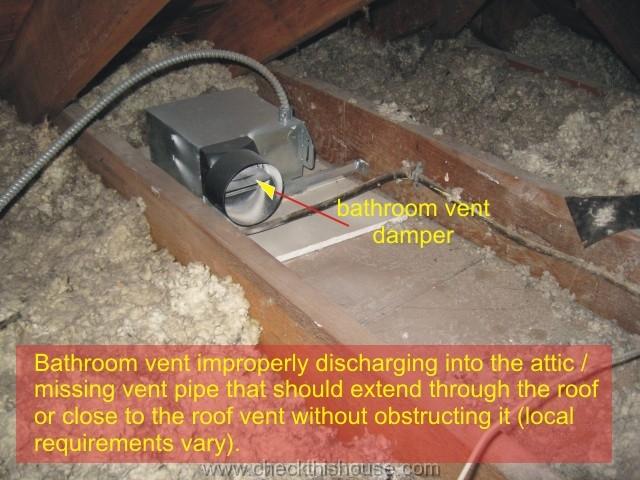 Bathroom vent improperly discharging into the attic