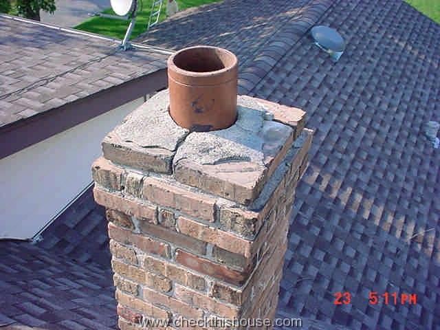 Brick chimney crown - cement wash type, inadequately sloped and cracking