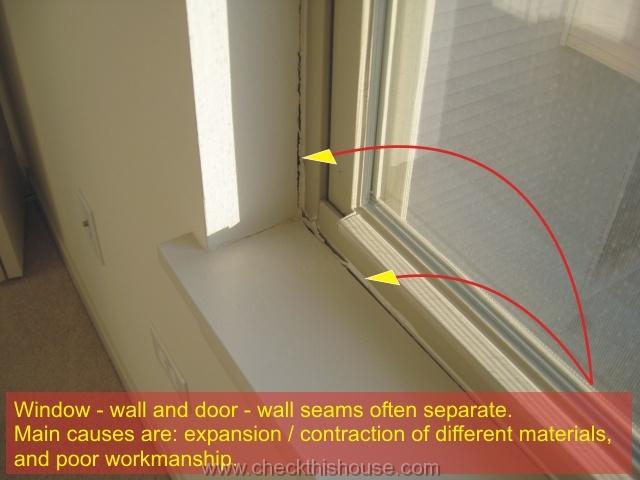 Condo inspection - window and wall seams usually separate due to expansion and contraction of different materials