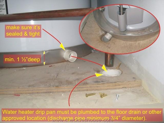 Condo water heater installation inspection - drip apn required under the water heater where leakage could cause damage