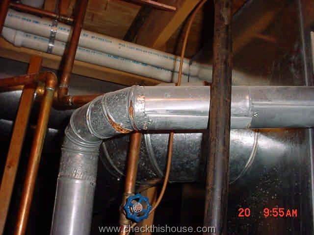 Water heater venting - corroded vent pipe connections might cause CO leakage and joints separation