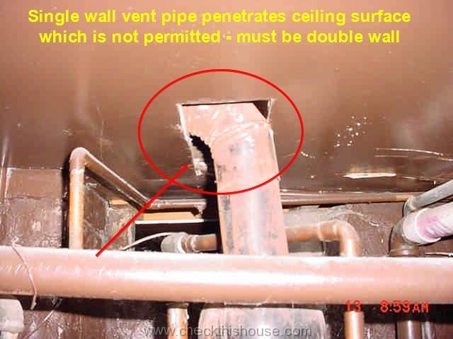 Furnace, water heater vent pipe clearances - single wall cannot penetrate ceiling, wall or floor