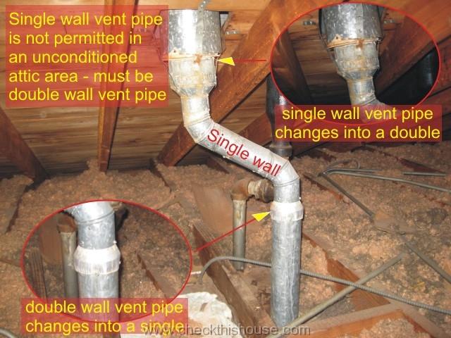 Furnace, water heater vent pipe clearance - single wall vent pipe is not permitted in unconditioned attic
