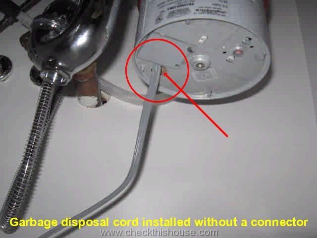 Garbage disposal wiring cord installed without a connector