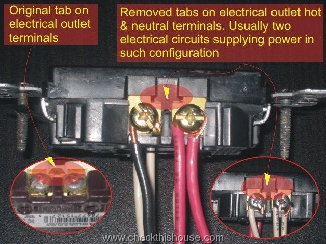 GFCI outlet installation - removed tabs on electrical outlet hot and neutral terminals