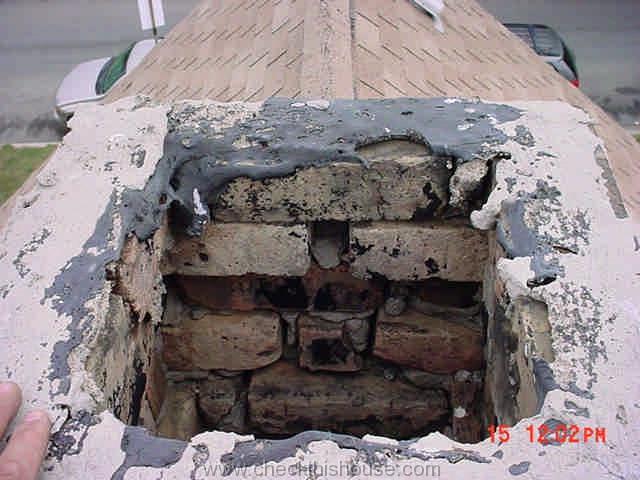 House Brick Chimney Problems - Missing chimney crown, liner, heavily deteriorated interior