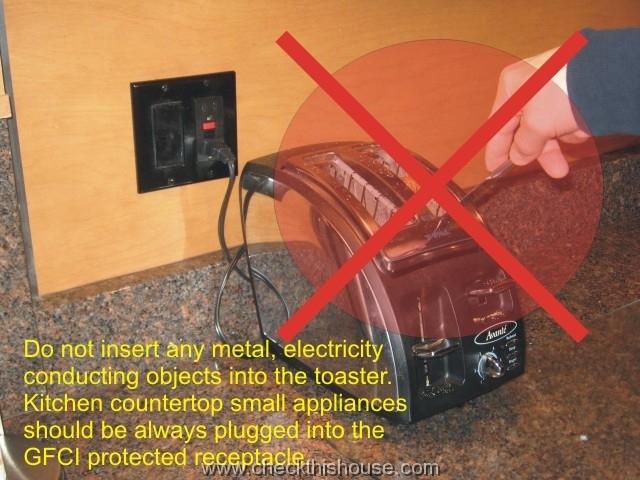 Kitchen countertop small appliances should be plugged into the GFCI protected outlet