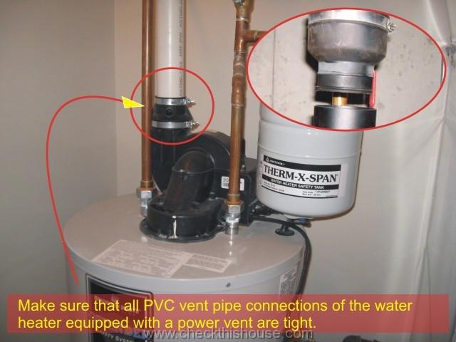 Water heater installation vent pipe inspection - make sure that all PVC vent pipe connections are tight